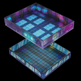 enfold Dungeon Cyberpunk City. A big box of modular tabletop terrain designed to represent a cyberpunk city with neon style signs and an air of poverty. Containing 12 illustrated rooms with 1"x1" grid discretely layered into the environment for your RPGs.