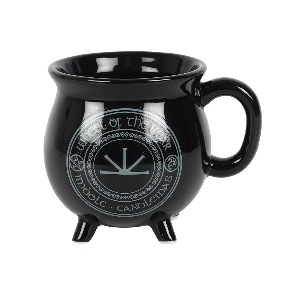 Imbolc Colour Changing Cauldron Mug By Anne Stokes. This black cauldron mug features Imbolc dragon