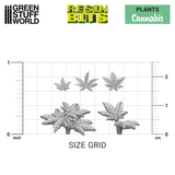 Cannabis from the Resin Bits by Green Stuff World. A pack of 17 3D printed ABS-like resin plant leaves for you to use on your miniatures bases, dioramas and other hobby projects.