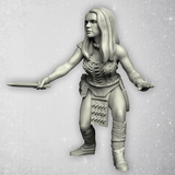 Savage Companion by Crooked Dice.&nbsp; A metal figure female holding a knife out in front of her and wearing knee high boots for your tabletop gaming needs.&nbsp;