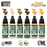 Desert Mysteries Paint Set by Green Stuff World. A set of 6 acrylic paints with an opaque and smooth matt finish to help you achieve a desert look for your miniatures. Made using the new Green Stuff World Maxx Formula
