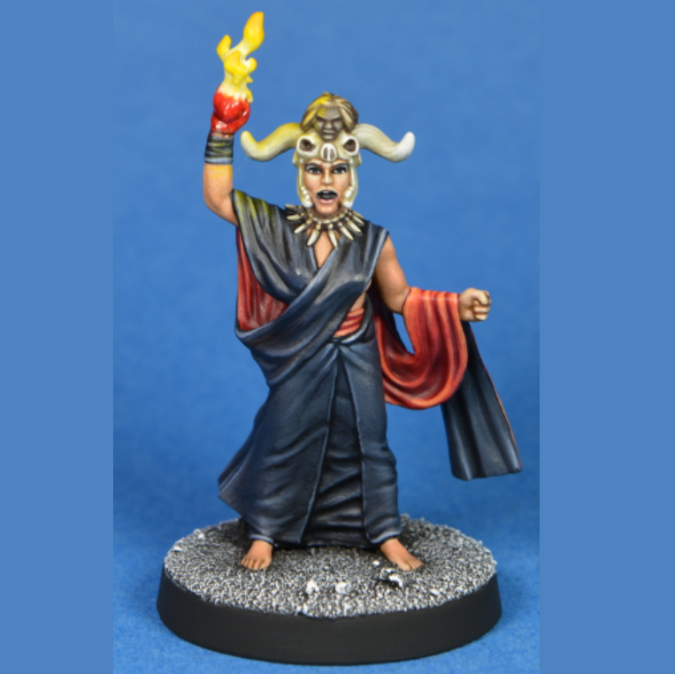 Duo of Doom by Crooked Dice.&nbsp; A set of two metal figures representing a female treasuring hunting archaeologist wearing a hat and holding a weapon and a female sorceress wearing a horned headdress for your tabletop gaming needs.&nbsp;