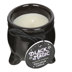 Happiness Black Magic Scented Cauldron Candle. Blood Orange and Jasmine aromas feature in this candle nestled inside a cauldron shaped container.