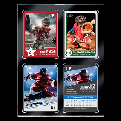 35PT 4-Card Black Border UV ONE-TOUCH Magnetic Holder. Features a sleek black border, magnetic closure, and UV protection for displaying four collectible cards.