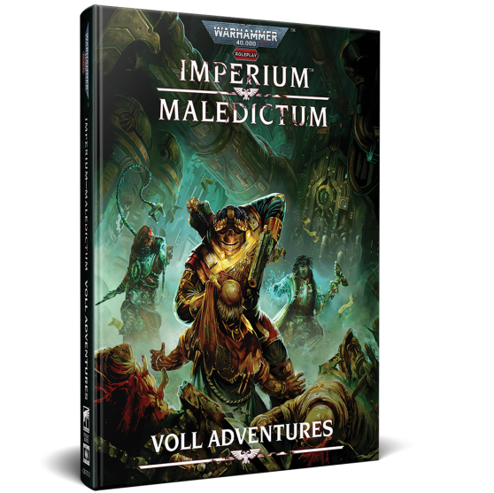 Warhammer 40k Imperium Maledictum Voll Adventures book cover shown at a three-quarter angle on a white background. 40k Roleplay Imperium Maledictum, Voll Adventures