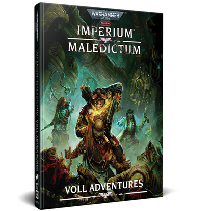 Warhammer 40k Imperium Maledictum Voll Adventures book cover shown at a three-quarter angle on a white background. 40k Roleplay Imperium Maledictum, Voll Adventures