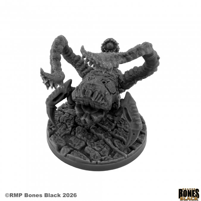 Gray fantasy miniature figure on a white background with 'Rampart Games' branding. 44322 Filth Beast (Otyugh) 