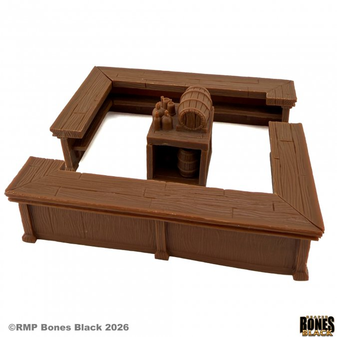 Brown plastic model of a bar set on a white background 44339 Green Griffin Bar - Reaper Bones Black