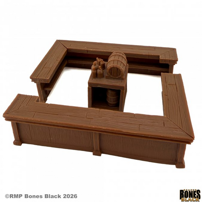 Brown plastic model of a bar set on a white background 44339 Green Griffin Bar - Reaper Bones Black