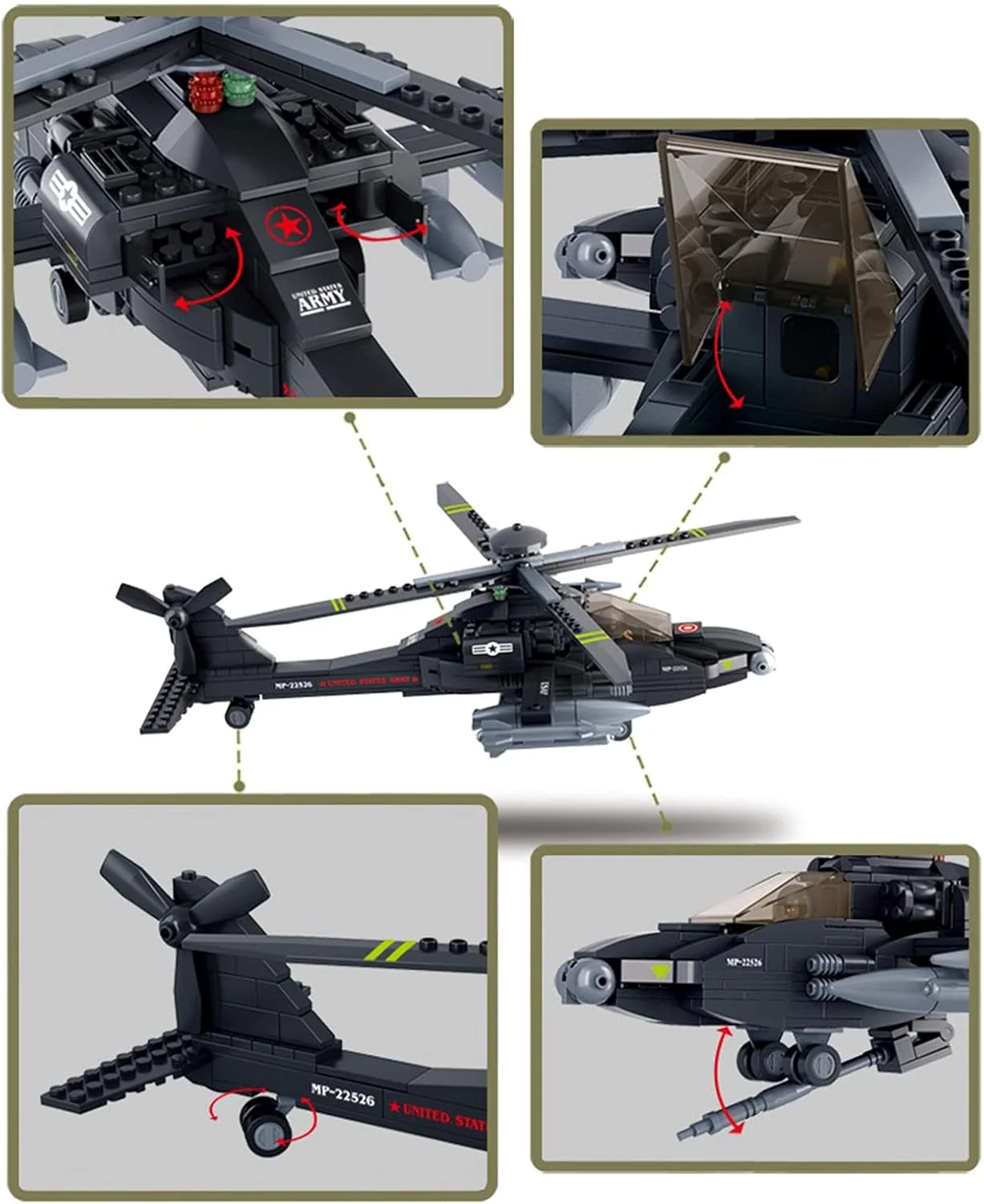 Sluban AH-64 Apache Helicopter - Army Building Brick Kit