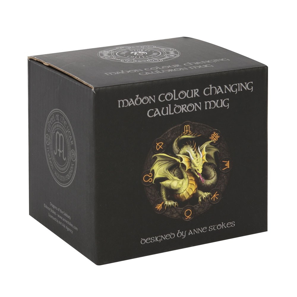 Mabon Colour Changing Cauldron Mug By Anne Stokes. This black cauldron mug features Mabon the symbol of the Autumn Equinox by Anne Stokes