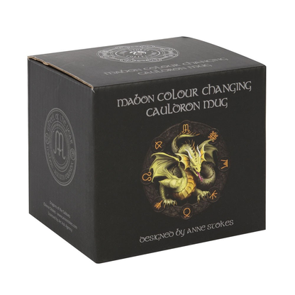 Mabon Colour Changing Cauldron Mug By Anne Stokes. This black cauldron mug features Mabon the symbol of the Autumn Equinox by Anne Stokes