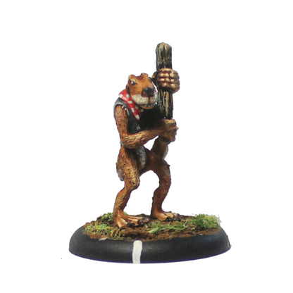 Chief Yaltog by Oakbound Studio. A lead pewter miniature of a fearsome weasel type creature holding a club making a great gang leader for your tabletop and RPGs.