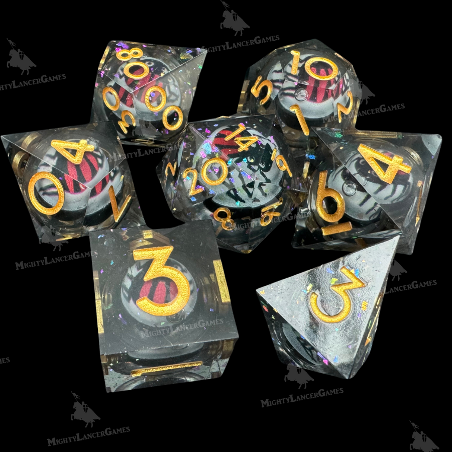 Red Spider Liquid Core Dice in Case With Gold Numbers