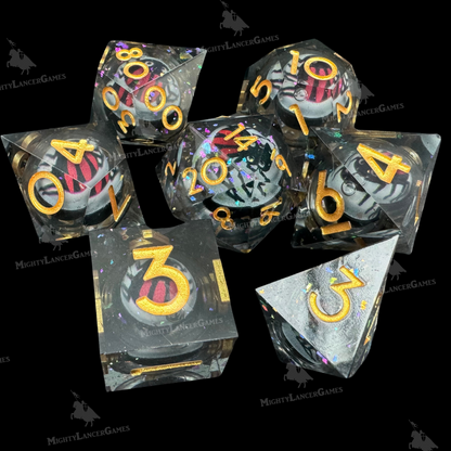 Red Spider Liquid Core Dice in Case With Gold Numbers