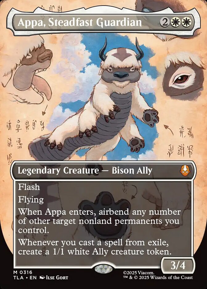 Borderless Field Notes Appa, Steadfast Guardian Avatar The Last Airbender #316 MTG Single Card Front