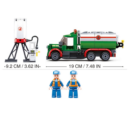 Sluban Big Rig Gas Fuel Truck & Small Gas Station - Model Brick Building Set