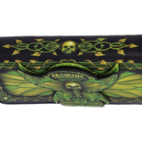 Absinthe La Fee Verte Embossed Purse from Nemesis Now. The elegant embossed green fairy design features a Deaths Head Moth and the practical purse features multiple slots for cards and coins.