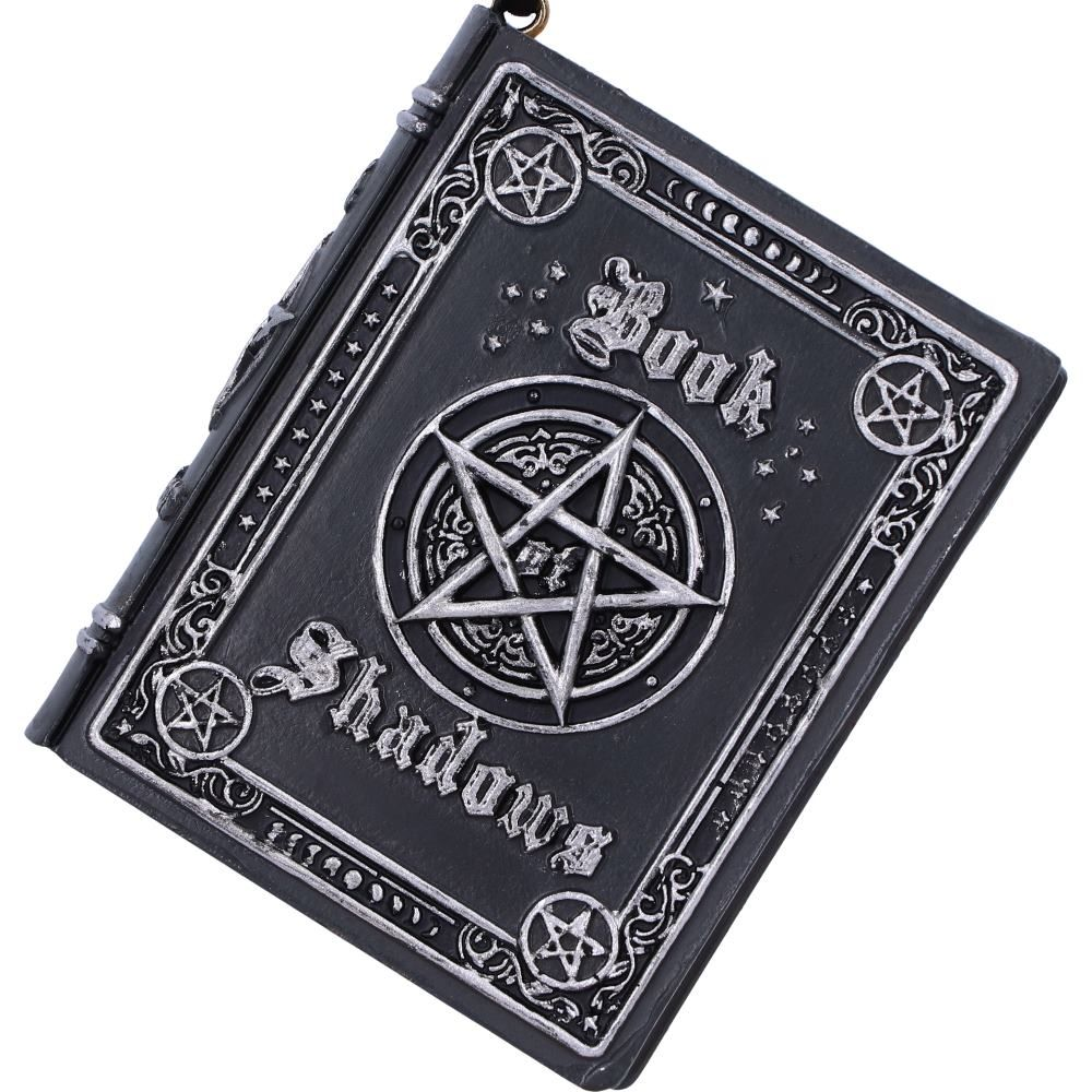 Book of Shadows Hanging Ornament by Nemesis Now. Crafted from polyresin and hand painted in a black and silver finish
