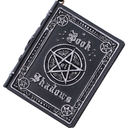 Book of Shadows Hanging Ornament by Nemesis Now. Crafted from polyresin and hand painted in a black and silver finish