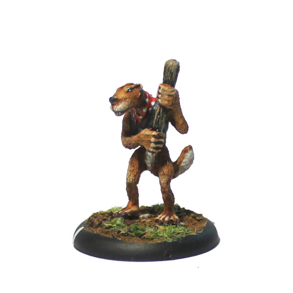Chief Yaltog by Oakbound Studio. A lead pewter miniature of a fearsome weasel type creature holding a club making a great gang leader for your tabletop and RPGs.