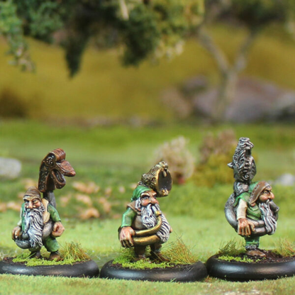 Gnome Guilds by Oakbound Studio. A set of ten lead pewter miniatures full of character, some carrying musical instruments and others with flame throwers