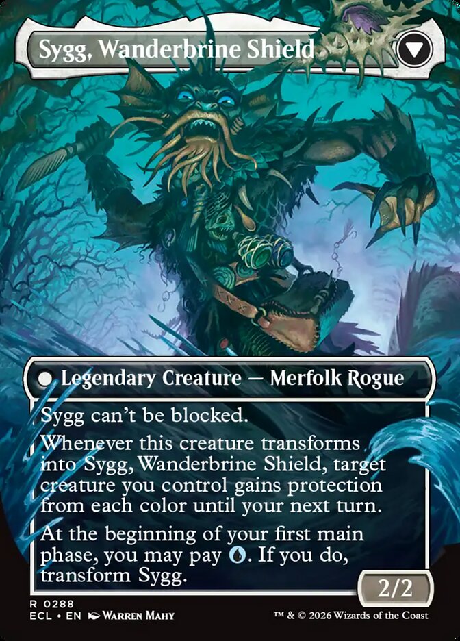 Sygg, Wanderwine Wisdom // Sygg, Wanderbrine Shield Borderless Lorwyn Eclipsed #288