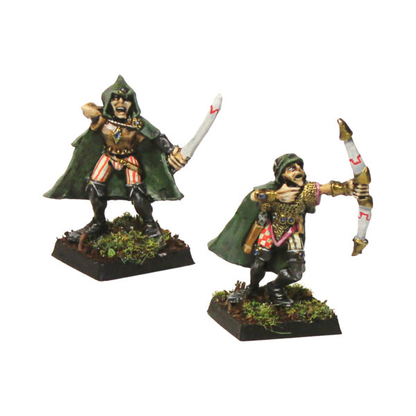 Way Walker Warban by Oakbound Studio. A set of eight lead pewter miniatures representing fae rangers with cloaks and bows