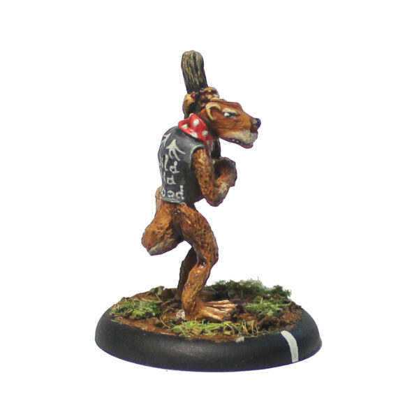 Chief Yaltog by Oakbound Studio. A lead pewter miniature of a fearsome weasel type creature holding a club making a great gang leader for your tabletop and RPGs.