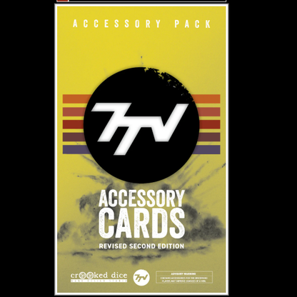7TV Accessory Cards Pack - Revised Second Edition. A deluxe set of nearly 70 printed cards, including Script, Prop, Maguffin, Genre cards, and Grimoires. Comes in a retro VHS case.
