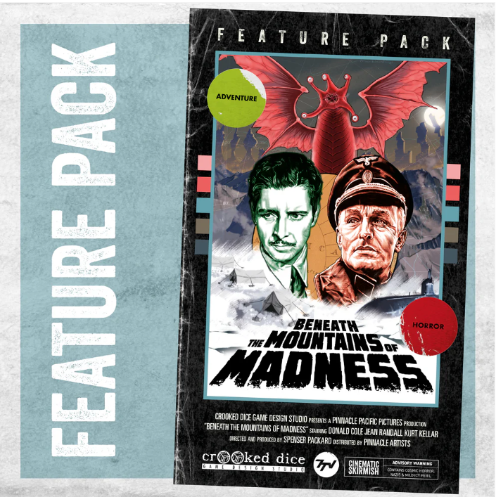 Beneath the Mountains of Madness Feature Pack. A retro VHS-style pack featuring episodes, profiles, accessories, and grimoires for cinematic skirmishing in Antarctica
