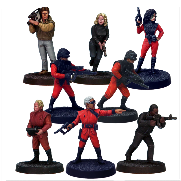 Sci-Fi Starter Set. A set of eight 28mm white metal miniatures for 7TV. Supplied unpainted with bases. Perfect for cinematic skirmishing.
