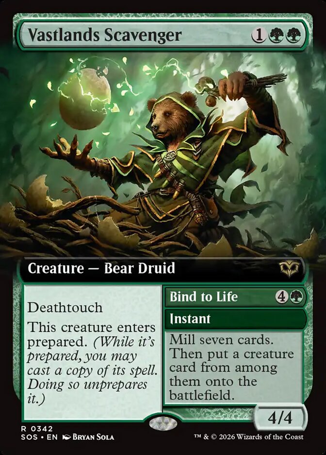 Vastlands Scavenger // Bind to Life Secrets of Strixhaven Extended Art #342Card Front