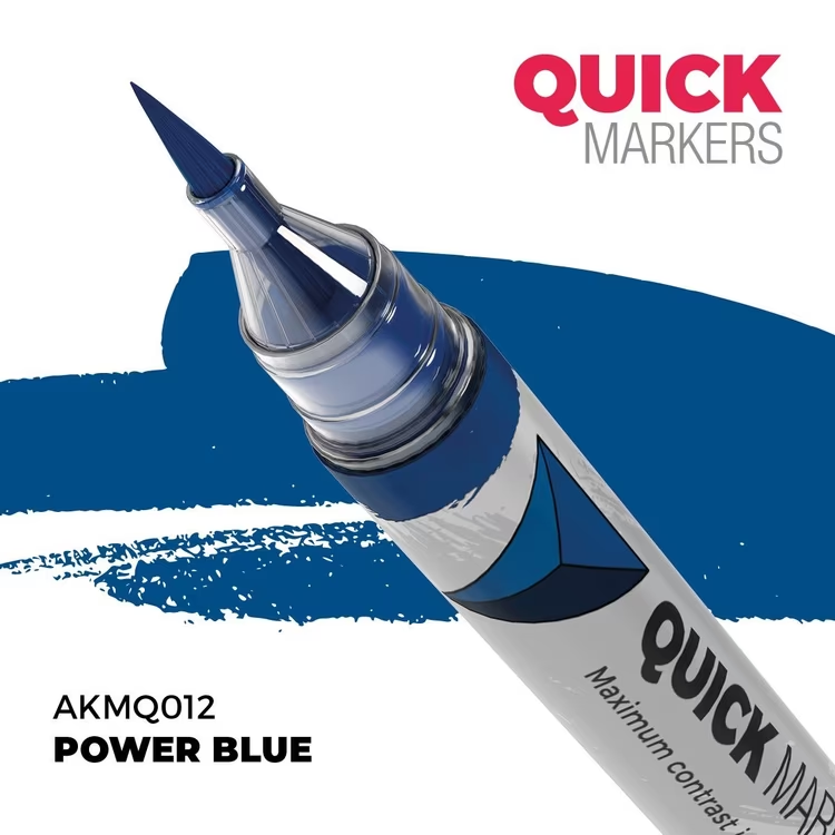 Quick Markers power blue marker with a blue color swatch on a white background