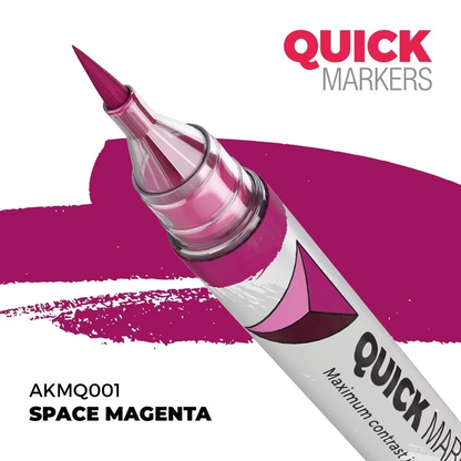 Quick Markers marker with pink cap and purple color swatch on a white background