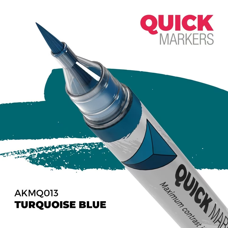 Turquoise blue marker with 'Quick Markers' branding on a white background