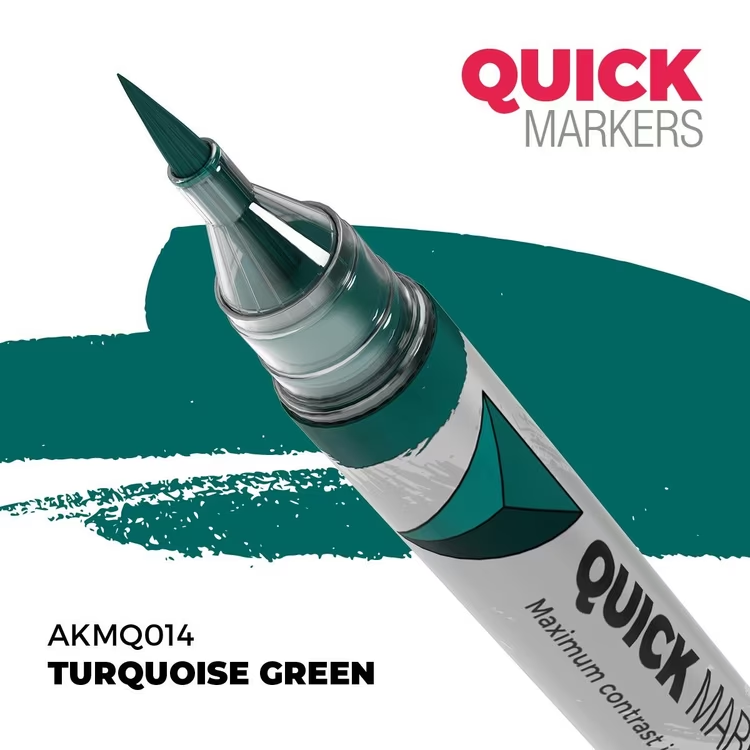 Turquoise green marker with 'Quick Markers' branding on a white background