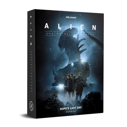 Free League ALIEN RPG Evolved Edition Starter Set with dice map cards and Xenomorph miniature