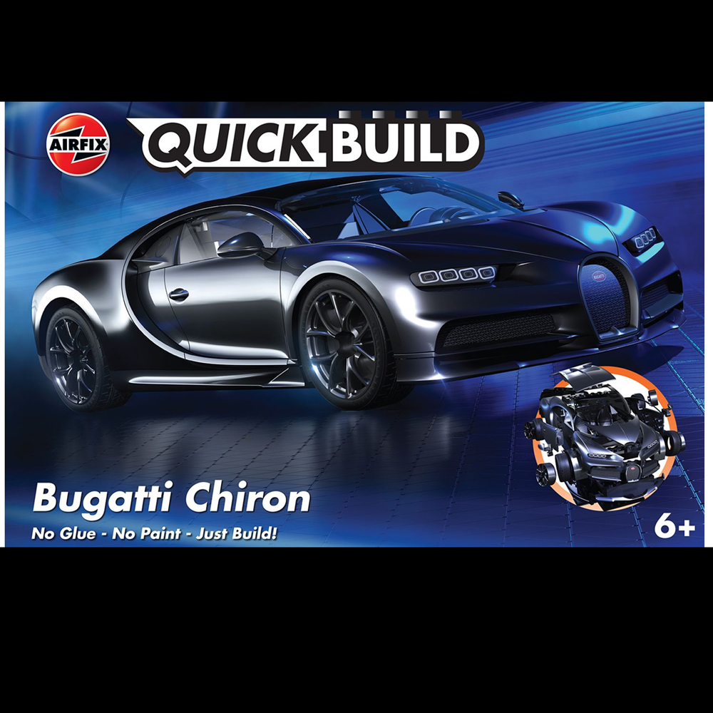 Airfix QUICKBUILD Bugatti Chiron black brick construction model with rolling wheels