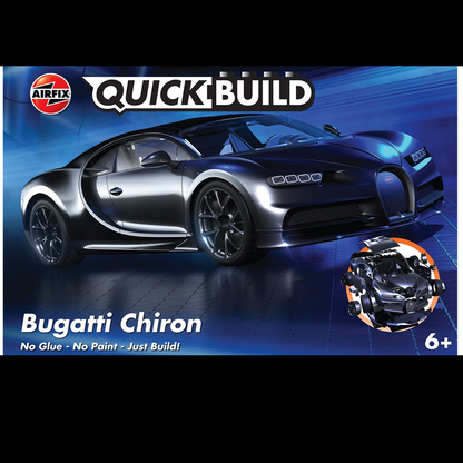 Airfix QUICKBUILD Bugatti Chiron black brick construction model with rolling wheels