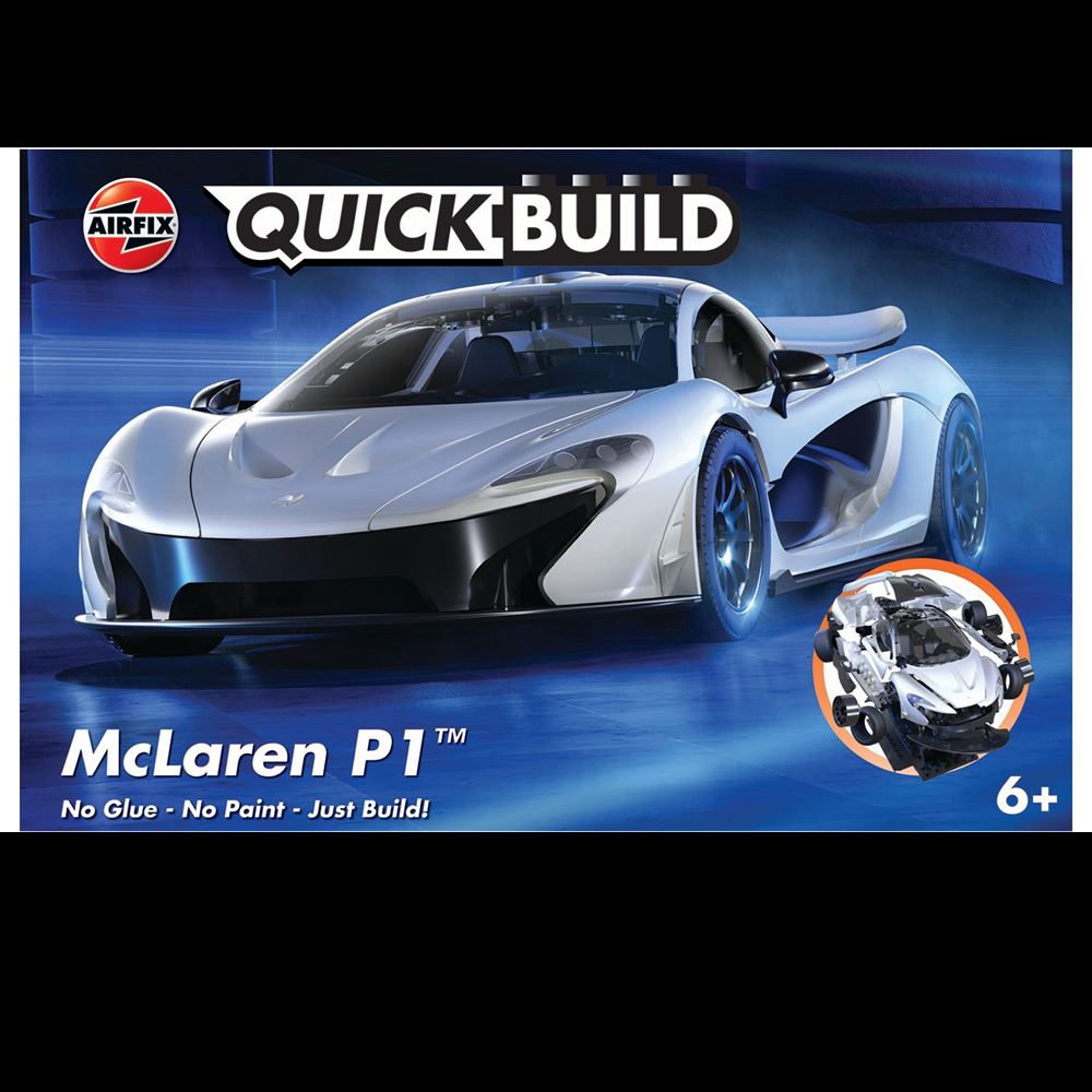 Airfix QUICKBUILD McLaren P1 white brick construction model with rolling wheels