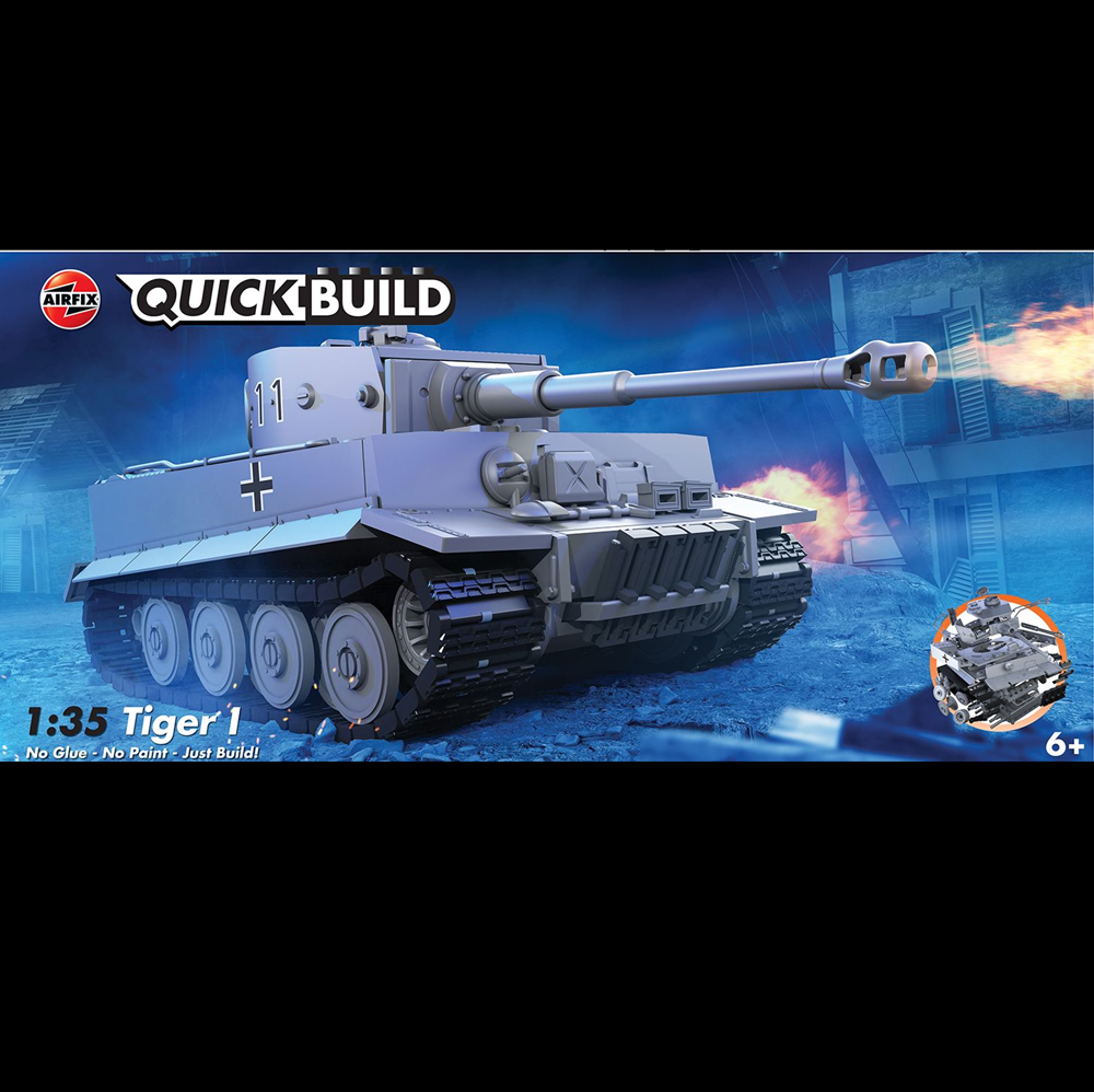 Airfix QUICKBUILD Tiger I 1:35 scale brick-based tank model with moving turret and tracks