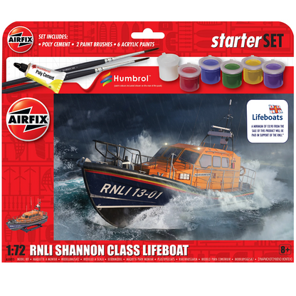 Airfix RNLI Shannon Class Lifeboat Starter Set 1:72 scale plastic model kit with paints glue brush and decals