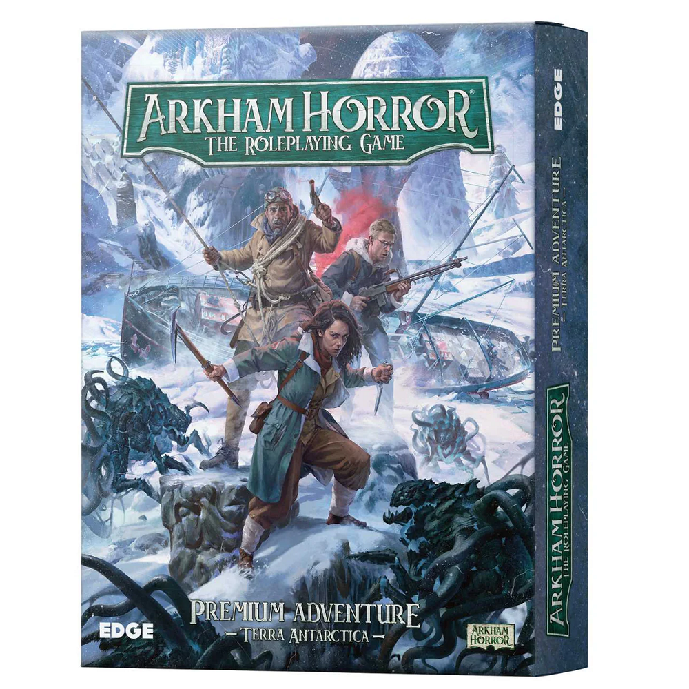 Arkham Horror RPG: Terra Antarctica Premium Adventure Expansion. Arkham Horror roleplaying game box with characters in a snowy landscape