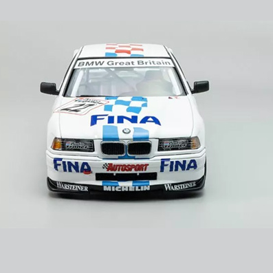 BMW 320i BTCC 1996 Brands Hatch Winner 1/24 scale model kit by Beemax, featuring detailed interior, chassis, and decals. Perfect for racing enthusiasts.