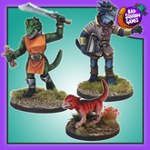 Three fantasy figurines on bases...