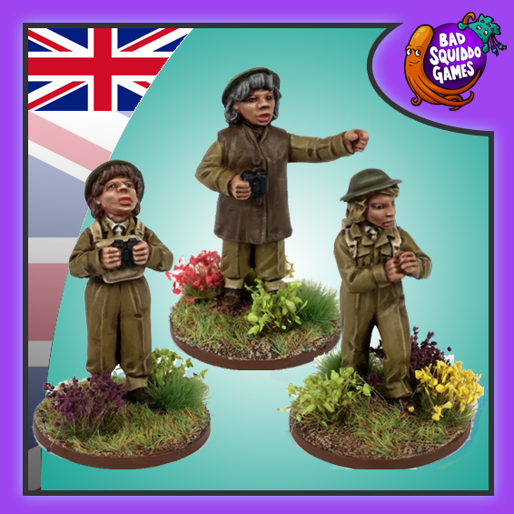 ATS Air Defence Crew Standard Uniform 28mm metal miniatures by Bad Squiddo Games, unpainted WWII female figures for RPGs and tabletop wargaming