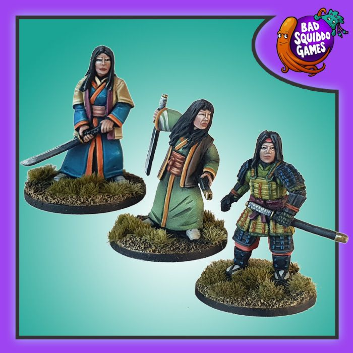 Onna-Bugeisha Katanas 2 28mm metal miniatures by Bad Squiddo Games, unpainted, RPG and tabletop wargaming female warriors