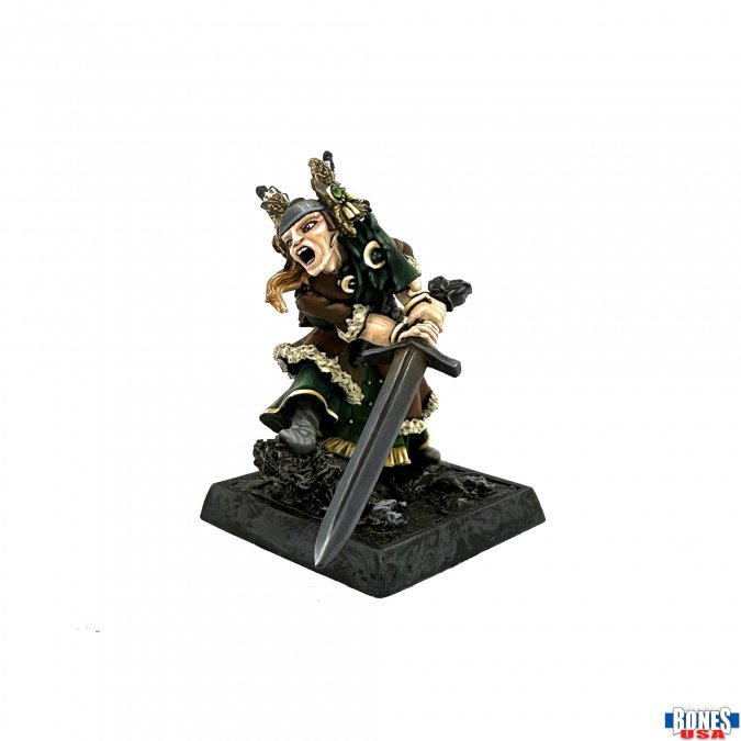 Barbarian Chieftain (30217). A powerful Bones USA miniature featuring a battle-ready warrior with a massive sword and intricate armour. Multipart, unpainted.
