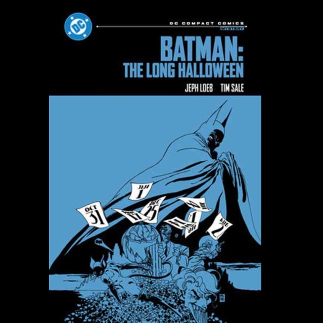 Batman: The Long Halloween – DC Compact Comics Edition. Comic book cover of 'Batman: The Long Halloween' with Batman silhouette and blue tint.
